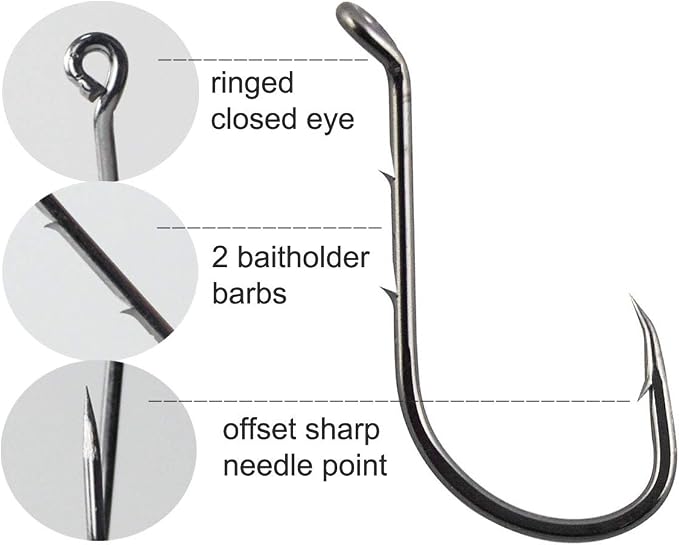 Fishing Baitholder Hooks - 100pcs Barbed Shank Sharp Strong High Carbon Steel Octopus Bait Holder Hooks for Freshwater Saltwater Live Bait Fishing