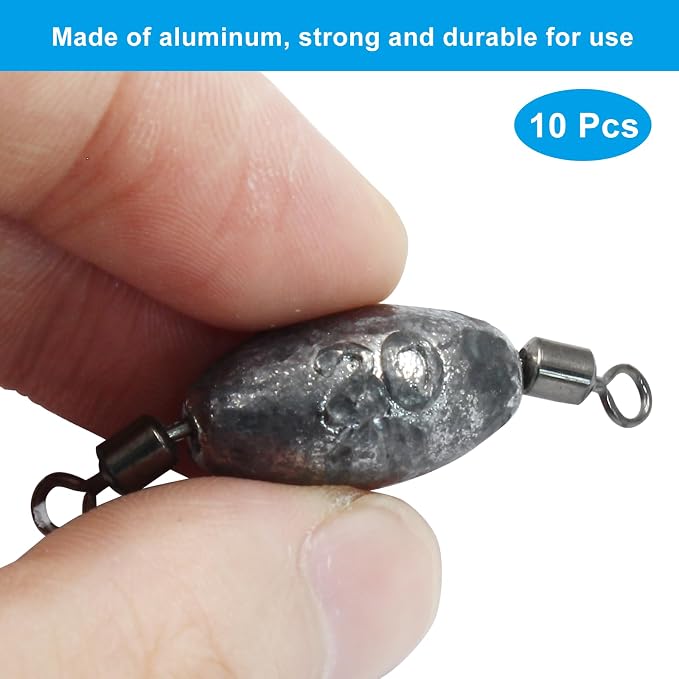 Uenhoy Fishing Weights Inline Trolling Fishing Sinker Tackle with Inner Swivels, Oval Drop Casting Fishing Weight Sinkers