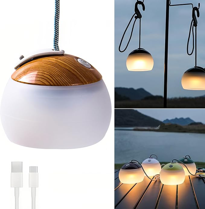 Outdoor Camping Light with Atmosphere Decoration Lantern Round 3 Levels of Brightness Adjustment Hook Design Table Lamp Long Lasting for Emergency Tent Fishing