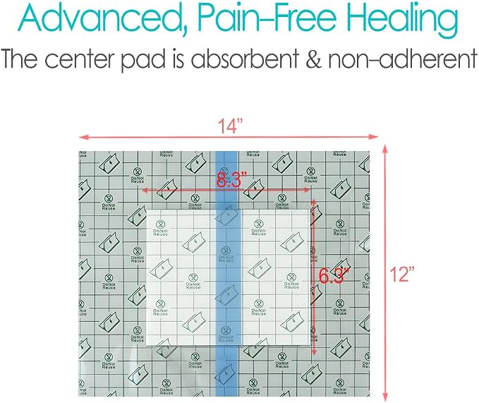 Waterproof Shower Cover Shields Dialysis Port Picc Line Chest Catheter PD Peritoneal Dialysis Chemo, Non-Stick Center Pad for Feeding Tube Peg G-Tube Patient Bandage Protector, 12"x14"(Pack of 14)
