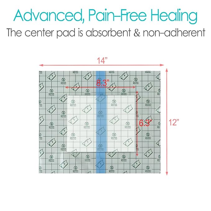 Waterproof Shower Protector Large Cover Shields for PICC Central Line Peritoneal Dialysis Chest Port Feeding Tube PD Catheter Accessories Bandages with Non-Stick Center Pad 12"x14"(Pack of 14)