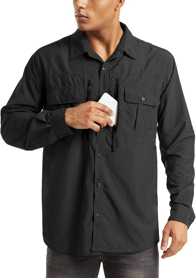 MAGCOMSEN Men's UPF 50+ Sun Protection Shirts, Button Down Long Sleeve Shirt for Hiking, Fishing, Safari