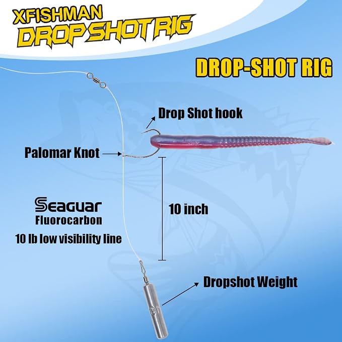 Drop Shot Rigs for Bass Fishing Ready Rig with Hooks and Sinker Weights