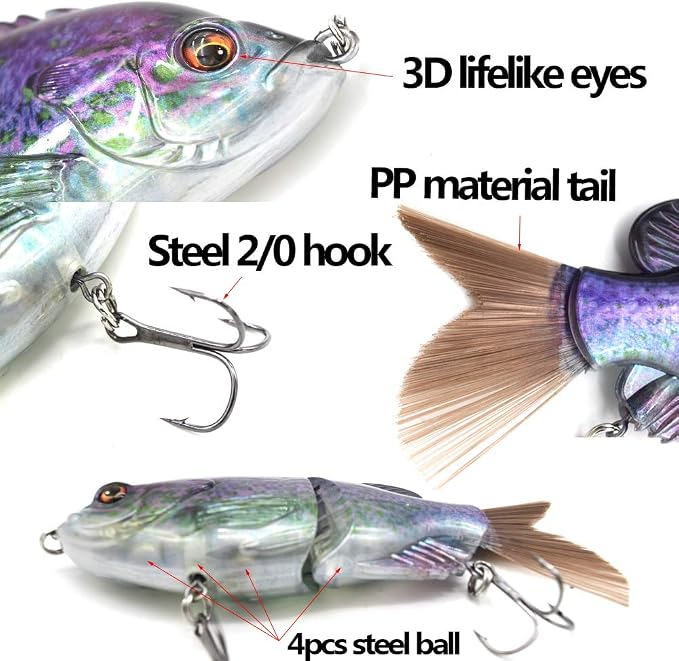5.9in Multi Jointed Swimbait Fishing Lures Bait,2 Segment Big Giant Sinking Fishing Bass Lures,Crankbaits Swimbaits with Treble Hook
