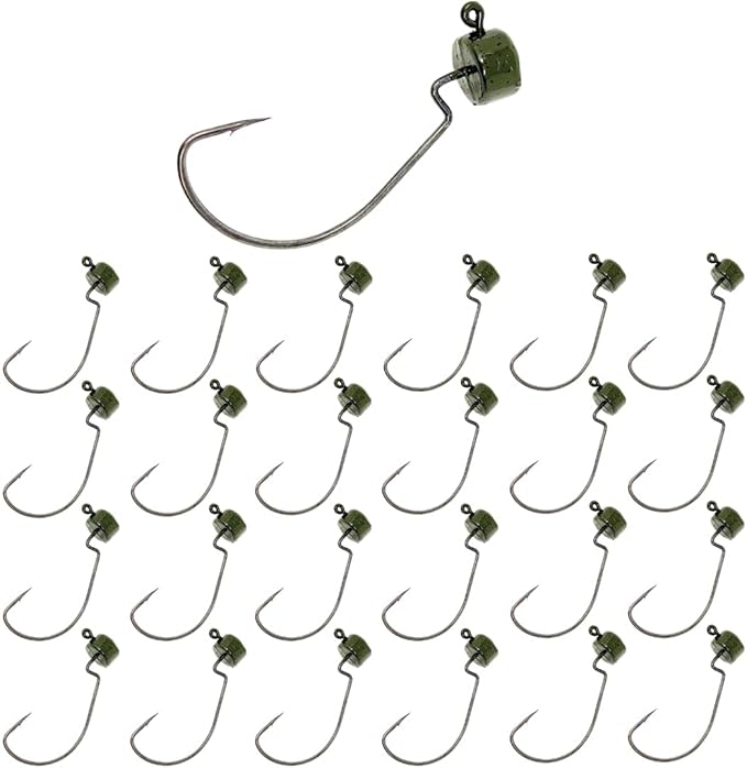 Reaction Tackle Ned Rig Jig Heads - Mushroom Jig Head Shroom jigs, Bass Fishing Lures, Fishing Tackle Finesse Jig Fishing Hooks (25-Pack Kit)