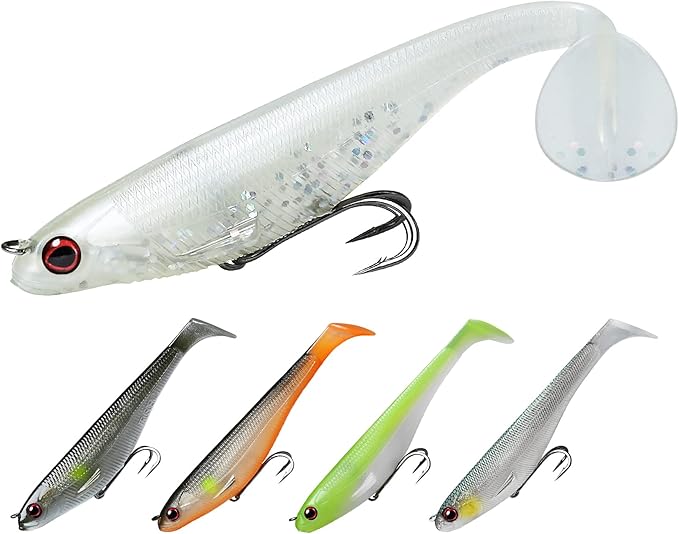 TRUSCEND Shadtale Easy Catch Soft Fishing Lures, Unique Vibration and Action for Various Rigs, Paddle Tail Swimbaits Trailer for Bass, Trout, Crappie, Walleye, Redfish, Saltwater & Freshwater Fishing