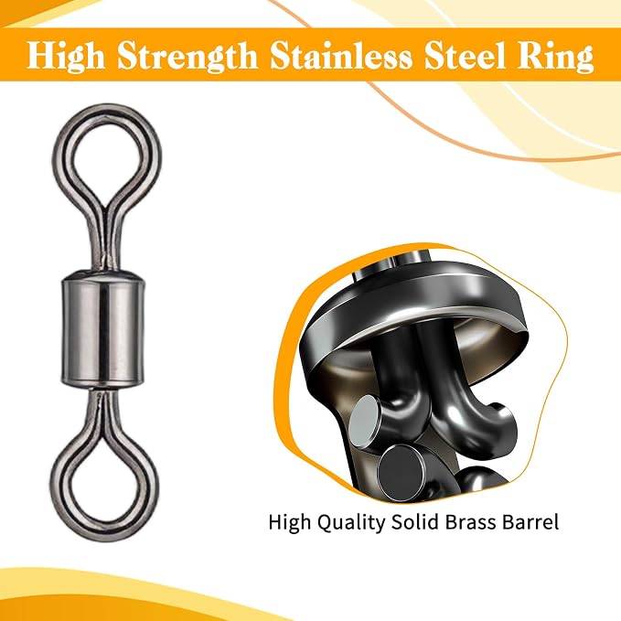 100 PCS Micro Swivels for Fly Fishing, Fishing Swivels #14 Copper Small Rolling Barrel Swivel High Strength Barrel Swivel Hook Line Connector Fly Fish Tackle Swivelwith Black Coating