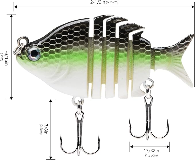 Bassdash SwimPanfish 0.34oz Hard Swimbaits Multi Jointed Topwater Trout Bass Fishing Crank Lure for Freshwater and Saltwater