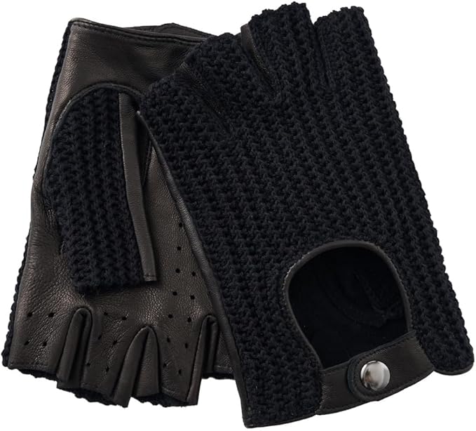 Fingerless Driving Gloves for Men– Soft Lambskin Leather, Crochet String Back