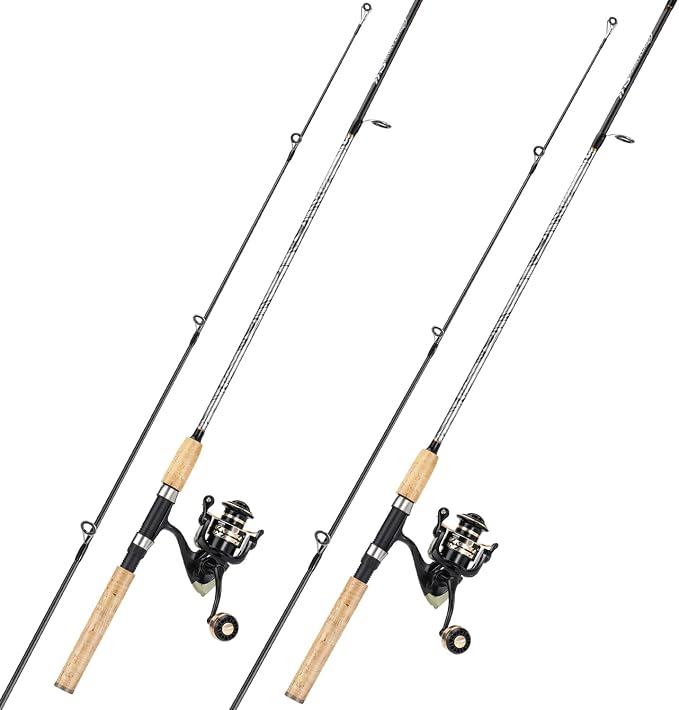 Sougayilang Reel and Fishing Rod Combo, Fiberglass Fishing Pole with Durable P-Cork Rod Handle, Lightweight Graphite Frame- 5'6" with 1000 Reel- 2 Packs