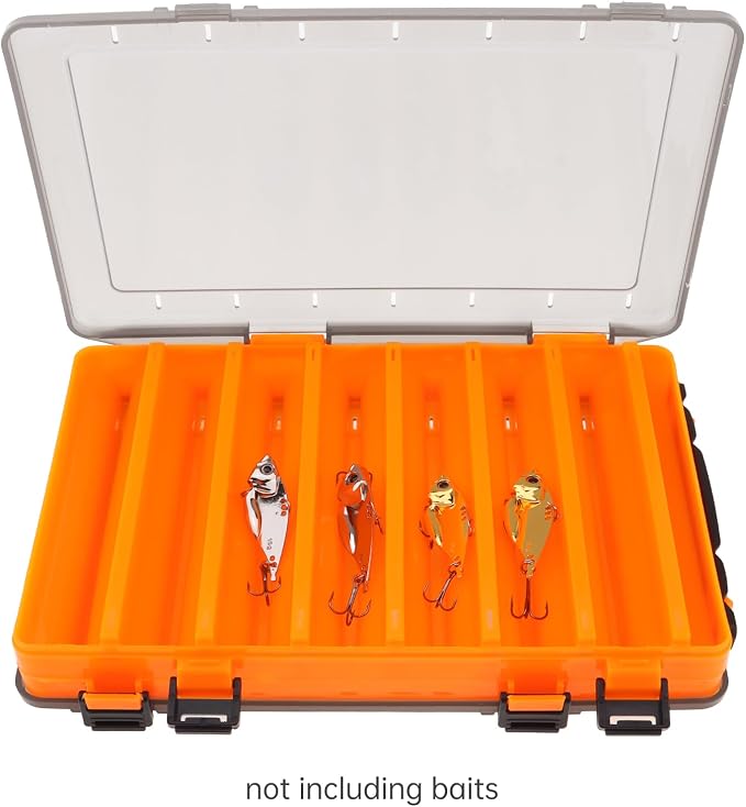 Double Sided 14 Compartments Fishing Tackle Boxes Fishing Lure Box Organizer, Fishing Bait Tackle Storage Case, Container Box for Jewelry Beads Earring Hook (Orange)