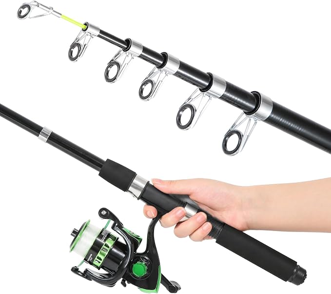 Tripquips Fishing Rod, 6.9ft Telescopic Fishing Rod and Reel Combo with Fishing Pliers and Lip Gripper Fishing Equipment, 5.2:1 Pre-Loaded Spinning Reel Combo Set Fishing Pole