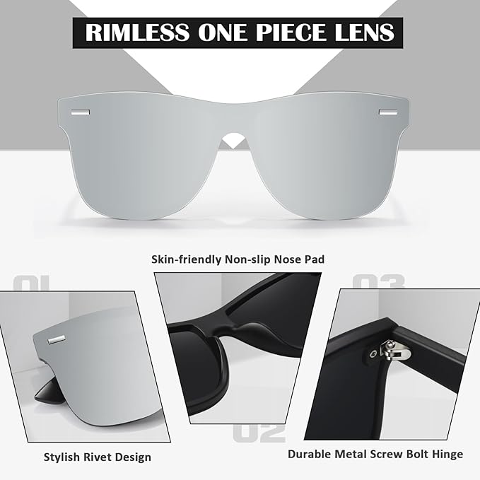 LINVO Trendy Polarized Mirrored Sunglasses Men Womens, Flat One Piece Reflective Shades for Driving Fishing UV400 Protection