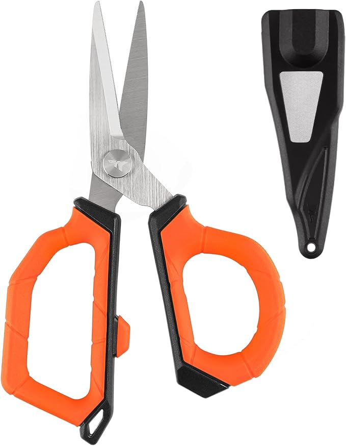 KastKing Paradox 6-inch Fishing Scissors for Braided Fishing Line, Fishing Line Cutters With Stainless Steel Blades and Non-Slip Rubber Handle, Protective Sheath With Built-in Hook Sharpener