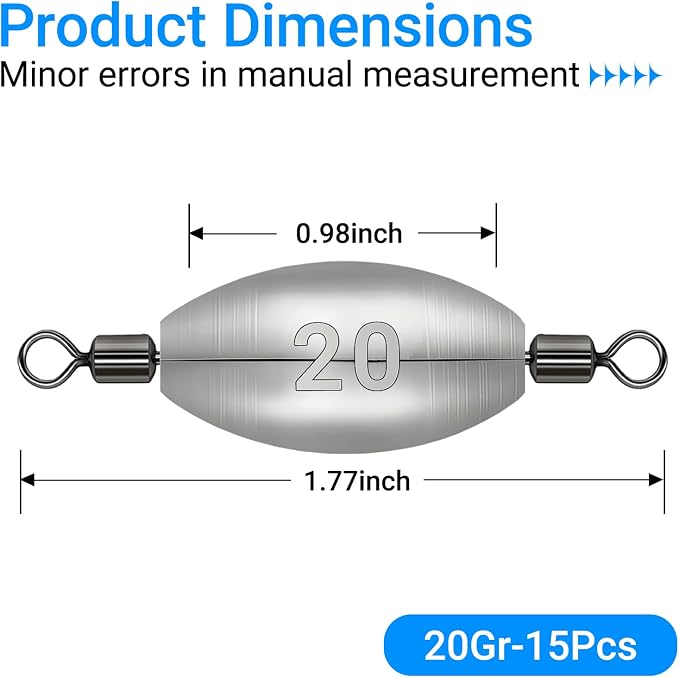 Inline Trolling Weights with Swivel, Fishing Sinkers for Catfish Bass Saltwater Freshwater, Anti-Twist Smooth Rolling Egg Sinker Design, Assorted Sizes Fishing Weights Kit