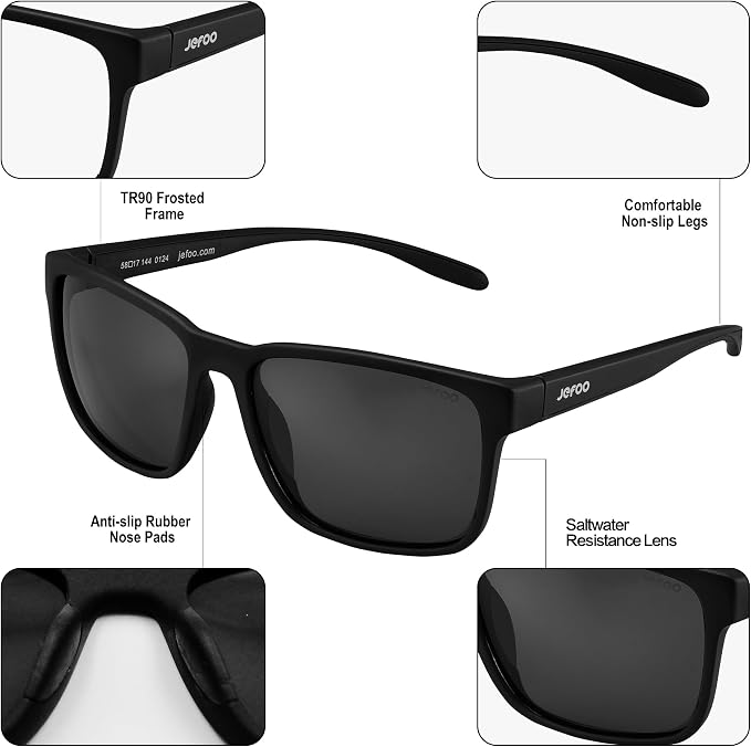 Jefoo Polarized Fishing Sunglasses for Men Women Kayaking Surfing Driving Lightweight Sports Sun Glasses UV Protection