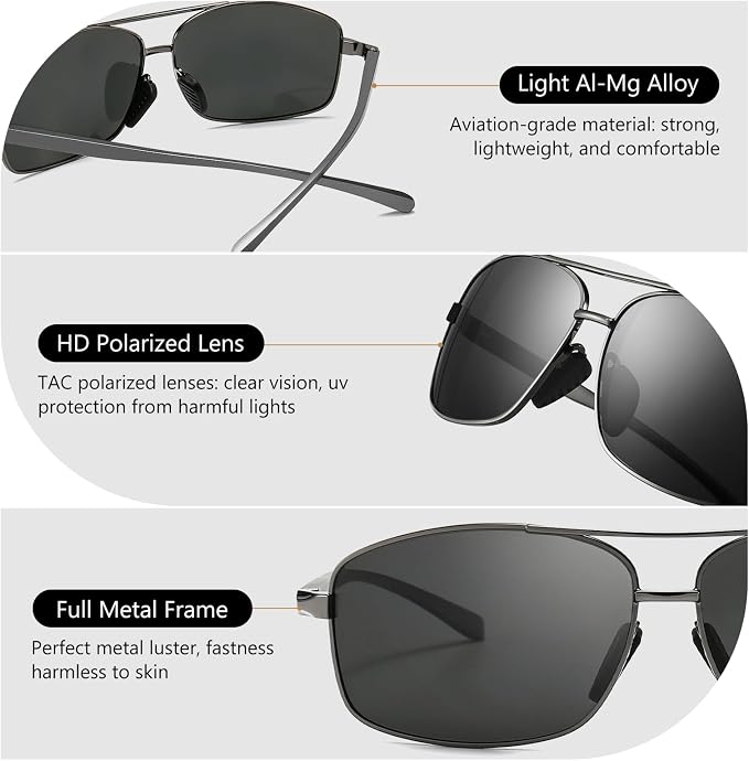 SUNGAIT Ultra Lightweight Rectangular Polarized Sunglasses Men UV400 Protection