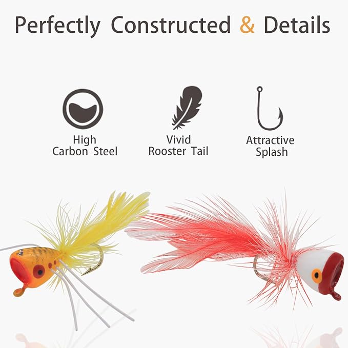 Fly Fishing Poppers, Topwater Fishing Lures Bass Crappie Bluegill Sunfish Panfish Trout Salmon Perch Steelhead Flies for Fly Fishing Bass Panfish Bluegill Trout Salmon
