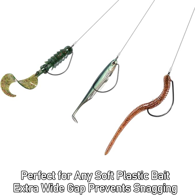 Dr.Fish EWG Hooks Bass Fishing Worm Hooks Extra Wide Gap Freshwater Fishing Carolina/Texas Rig