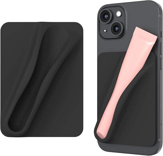 DOB SECHS Silicone Lip Holder for Cell Phone Lipstick Lip Glaze Phone Case Adhesive Back Stick On Holder for iPhone and Android Phones, Black