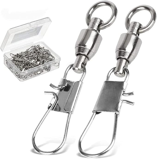 AMYSPORTS Fishing Swivels with Interlock Snap Ball Bearing Swivels Fishing Snap Swivels Saltwater Freshwater Fishing Tackle Leader Lure Jigs Line Fishing Connector