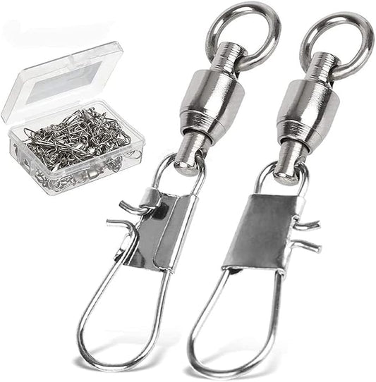 AMYSPORTS Fishing Swivels with Interlock Snap Ball Bearing Swivels Fishing Snap Swivels Saltwater Freshwater Fishing Tackle Leader Lure Jigs Line Fishing Connector