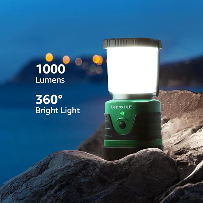 Lepro 1000LM LED Camping Lantern Rechargeable, 4400mAh Green Tent Light with 4 Light Modes, Waterproof Lantern Flashlight for Hurricane Emergency, Camping Essentials, USB Cable Included