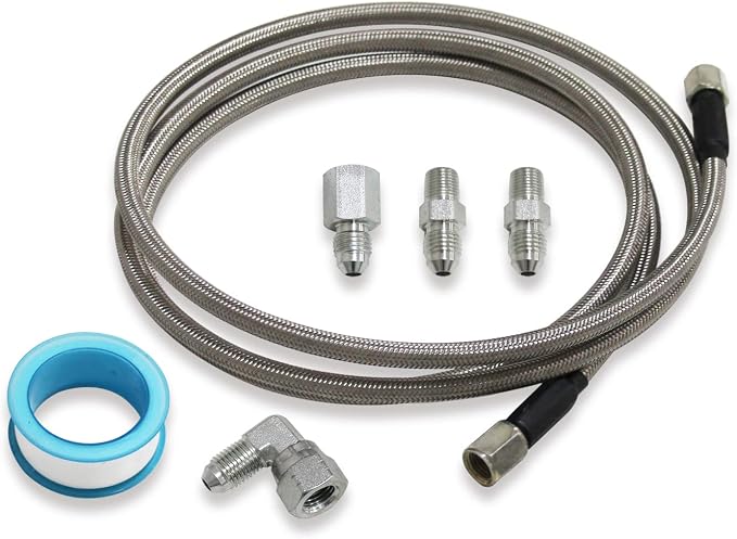 Steel Braided Turbo Oil Feed Line -4AN, Pressure Stainless Remote Turbocharger Sensor Teflon 4 AN Gauge Line Kit (60 inch)
