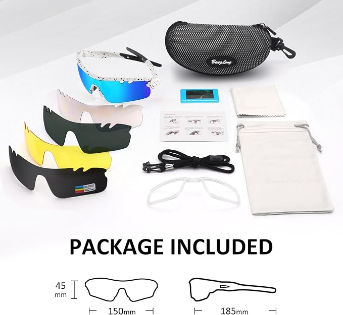 BangLong Polarized Cycling Sunglasses for Men Women, 26g Sports Sunglasses with 5 Lenses for Running Fishing Baseball Driving