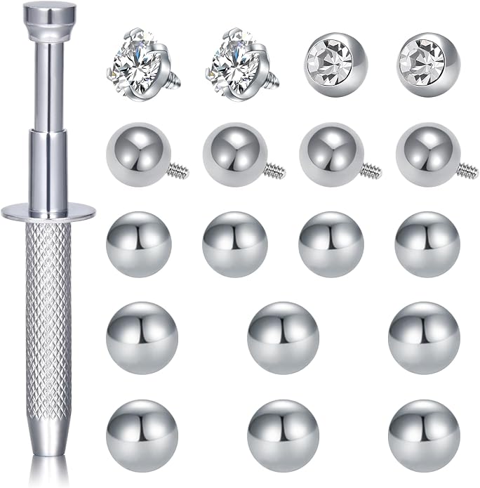 QWALIT Piercing Taper Threadless Insertion Tool - Titanium Labret Pin 16g, 18g, 20g