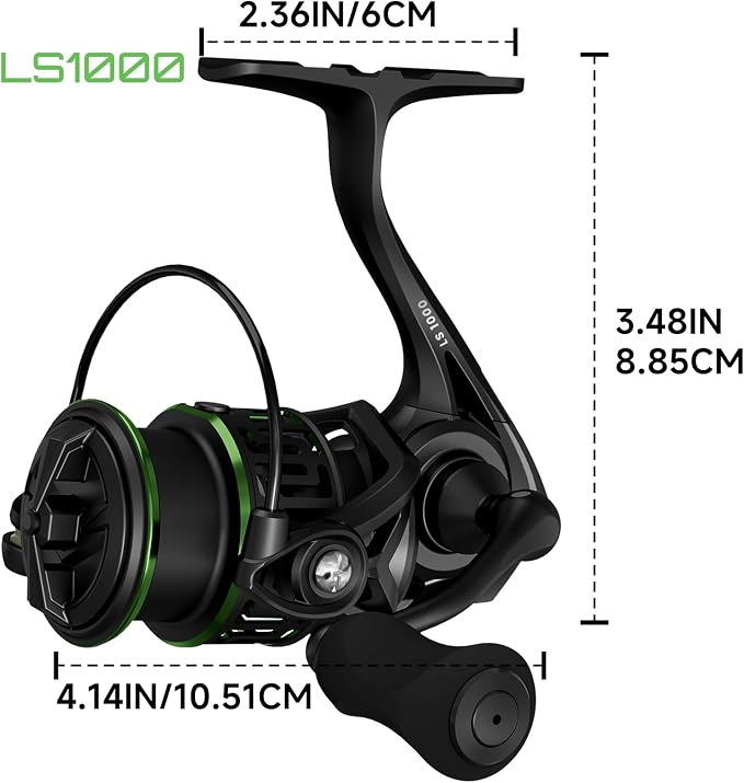 LS Lightweight Spinning Reel 500-1000 Series, 3.8oz Ultralight Carbon Fiber Frame, 5+1 BB, 5.2:1 Gear Ratio, 6.6LBs Max Drag, Saltwater/Freshwater Fishing Reel