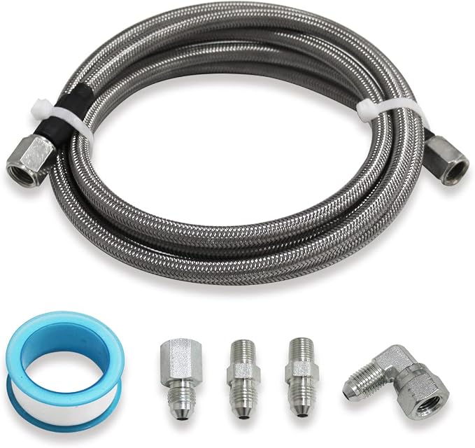 Steel Braided Turbo Oil Feed Line -4AN, Pressure Stainless Remote Turbocharger Sensor Teflon 4 AN Gauge Line Kit (60 inch)
