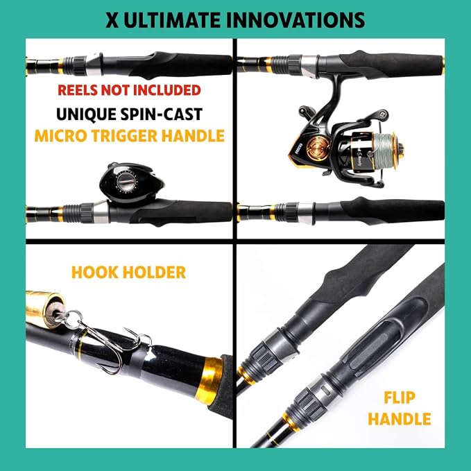 Rigged & Ready X Series™ Travel Fishing Rods. 6 Super Compact Combos and Rods, Multi-Functional, Spinning Poles. 5 to 25 Techniques from one Rod. Spin, Bass, Carp, Fly. Fresh & Saltwater Angling.