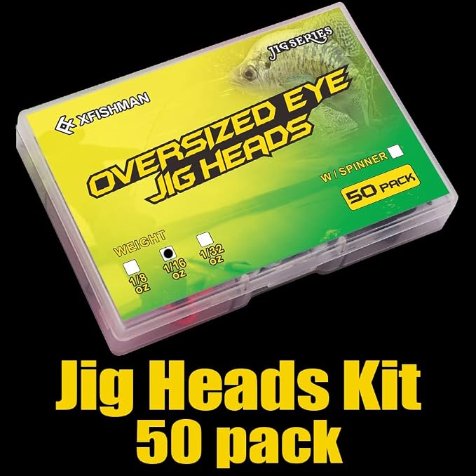 XFISHMAN Crappie-Jigs-Heads-Kit 1/8 1/16 1/32oz 50 Pack Panfish Fishing Jigs Lead Head Jig Hook Lure