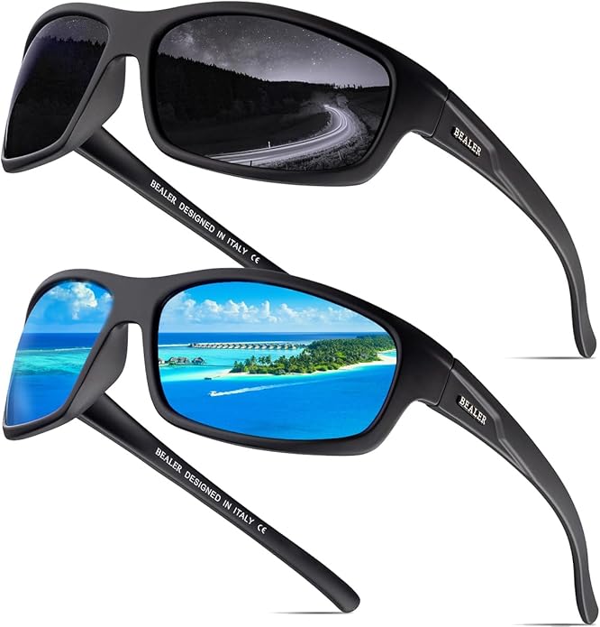 BEALER Polarized Sports Sunglasses for Men Lightweight TR90 Frame Sun Glasses Driving Cycling Fishing UV Protection Shades