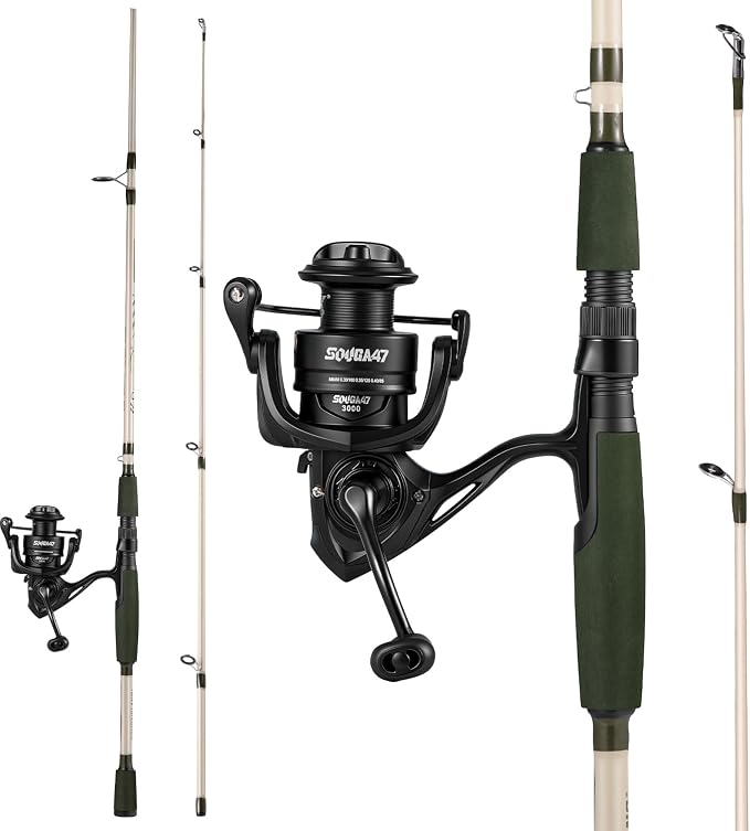 Sougayilang Fishing Rod Combo, 2-Piece 6-Foot Graphite & Fiberglass Rod with Anti-Reverse Spinning Fishing Reel