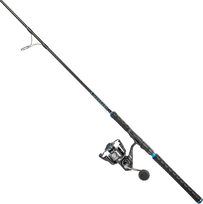 Quantum Benchmark Spinning Reel and Fishing Rod Combo, Graphite Composite Blank, 5+1 Bearings, Silver/Blue