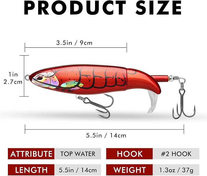 TRUSCEND Popobait Easy Catch Fishing Lures with BKK Hooks, Instant Startup, Longer Cast, Balanced Spray/Sound/Swim, Plopper Topwater Lures for Bass, Trout, Pike, Walleye, Freshwater Saltwater Fishing