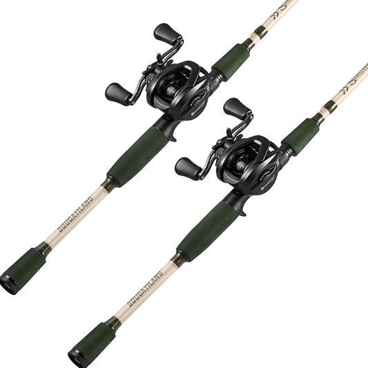 Sougayilang Baitcasting Fishing Combos, Carbon&Glass Fiber Composite 2 Piece Fishing Rods with Casting Reel- 6'0"