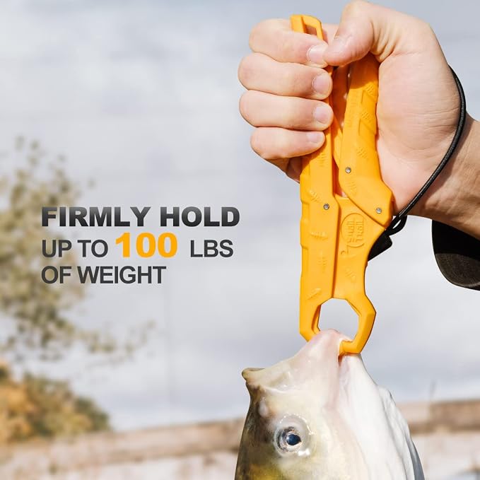 SNAIL TRAIL 7.5''/9'' Floating Fish Gripper, Fishing Grabber, Catfish Mouth Pliers, Caught Bass Holder, Digital Scale Hook Clamp, Saltwater Lip Grip Tool with Lanyard, Gifts for Men, Yellow