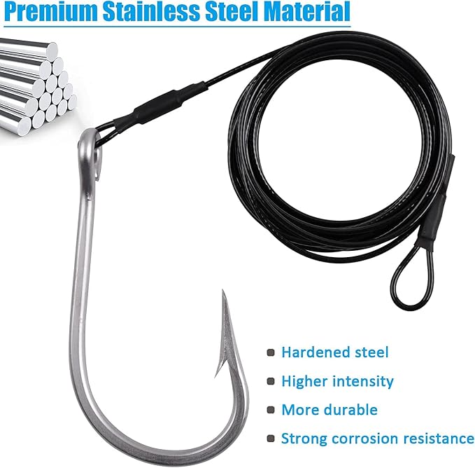 Fishing Shark Rigs Surf Fishing Stainless Steel Cable Leader Wire with Tuna Shark Hooks Saltwater Fishing Deep Sea Hooks Big Fish Shark Leader Rig