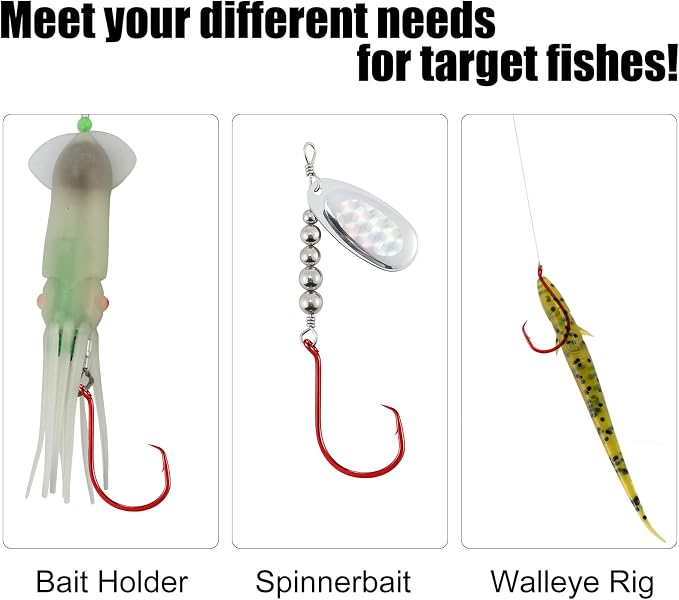 Dr.Fish 100 Pack Octopus Circle Hooks, Saltwater & Freshwater Fishing Hooks, #8-#10/0, Offset, Catfish, Tuna, Striper, Snapper, Bass Fishing