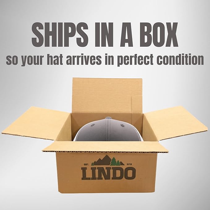 LINDO Trucker Hat [ Great Outdoors Design ] for Men and Women: Mid Profile Cap with Breathable Mesh Back and Adjustable Snap