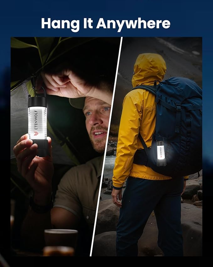 ETENWOLF Ultra Bright Camping Lantern, 1000LM LED Mini Flashlight Spotlight, 5000mAh Rechargeable Lantern with 6 Modes, Waterproof Portable Tent Light for Camping, Hiking, Power Outages & Emergencies