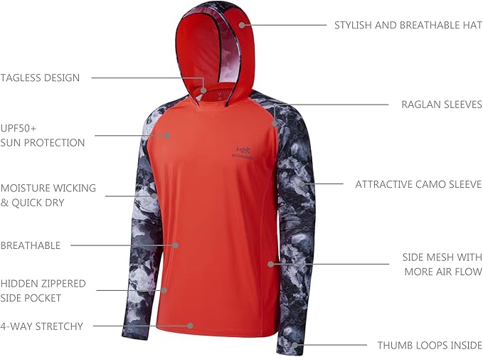 BASSDASH Men’s UPF 50 Performance Fishing Shirt Cooling Hoodie Camo Long Sleeve FS17M
