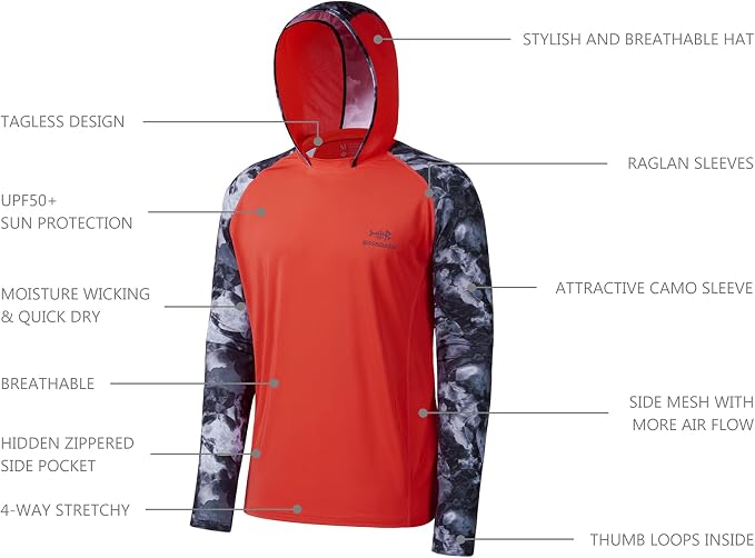 BASSDASH Men’s UPF 50 Performance Fishing Shirt Cooling Hoodie Camo Long Sleeve FS17M