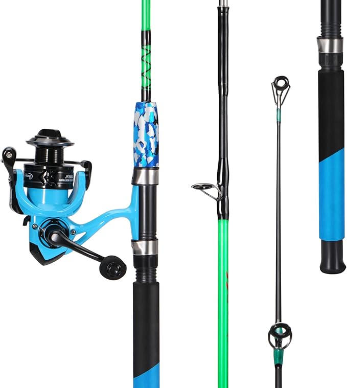 Sougayilang Spinning Reel and 2-Piece Fishing Rod Combo, Durable Graphite & Fiberglass Rod, Split-Grip Cork Handle,Right/Left Handle Position