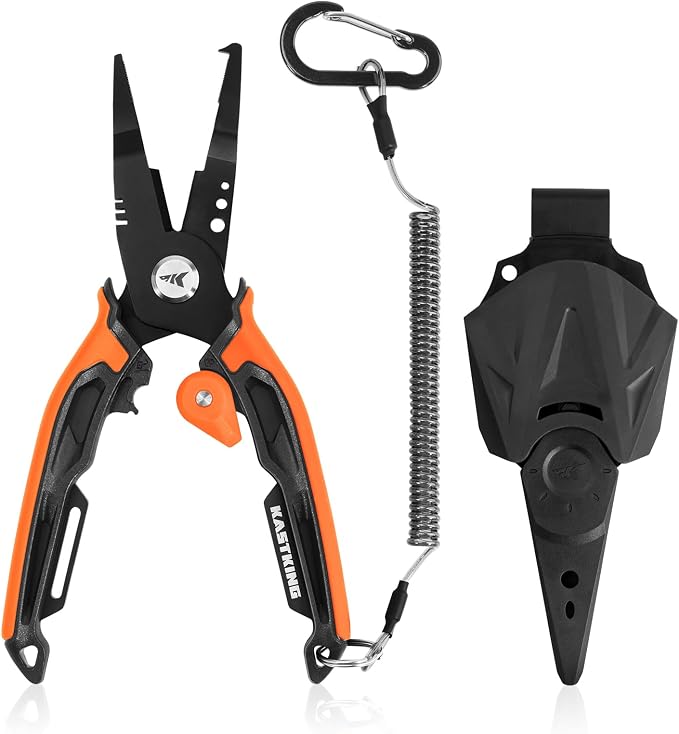 KastKing AeroVice 7.5” Fishing Pliers, 420 Stainless Steel, Uni-Body Construction, Lightweight & Corrosion-Resistant, Multi-Function Jaws, Braid Cutters, Sheath, Lanyard & Carabiner