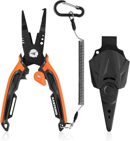 KastKing AeroVice 7.5” Fishing Pliers, 420 Stainless Steel, Uni-Body Construction, Lightweight & Corrosion-Resistant, Multi-Function Jaws, Braid Cutters, Sheath, Lanyard & Carabiner