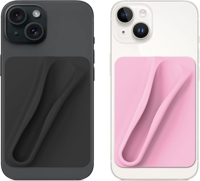 DOB SECHS Silicone Lip Holder for Cell Phone Lipstick Lip Glaze Phone Case Adhesive Back Stick On Holder for iPhone and Android Smartphone,Black+Light Pink